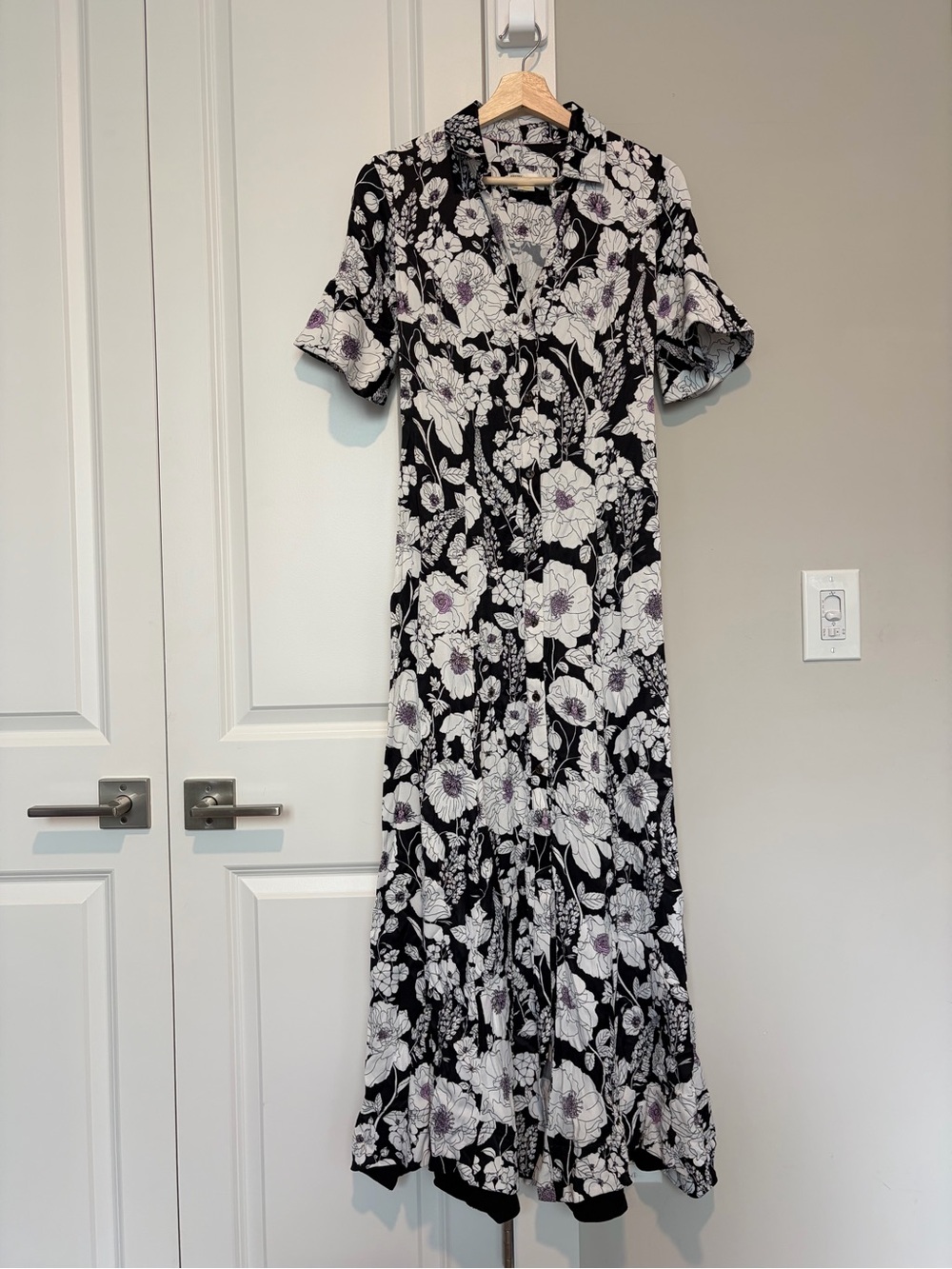Anthropologie Black Floral Button-Front Maxi Dress